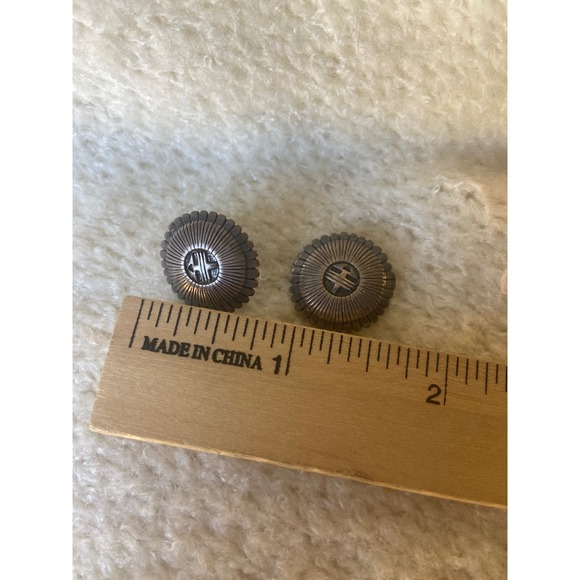 Sterling Silver Concho Stud Earrings Southwestern Sunburst Scalloped 925 Studs - Picture 2 of 7